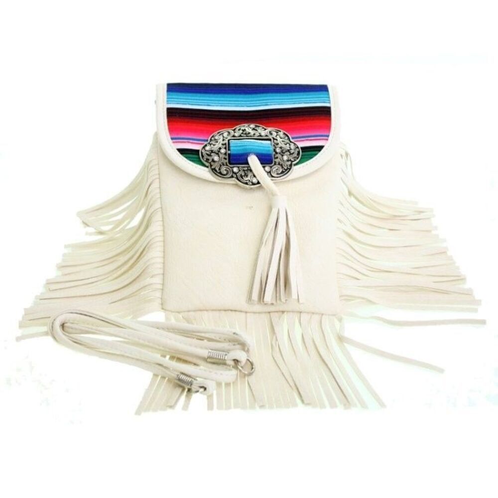Ivory Rainbow Fringe Crossbody Shoulder Bag with Strap Tassel Messenger